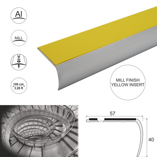 Aluminium anti slip - aluminium, bullnose