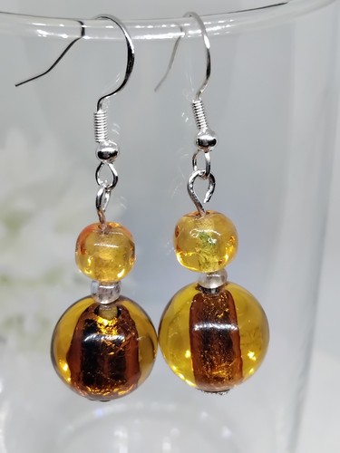 Glass bead drop - earrings, amber