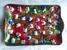 NA593 1950S SUPERB AND UNCOMMON LIMOGES ENAMEL TRAY WITH HANDLES 23CM BY 15.3CM