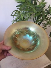 BIG WMF Myra Karl Wiedmann Bauhaus Art Deco Iridescent Gold Glass Bowl 10 Inch 