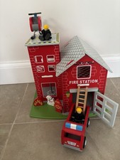Wooden Fire Station with Fire