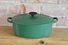 Le Creuset Green Oval Casserole Dish with Lid 27 Cast Iron Made in France