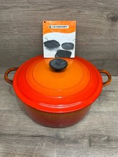 Vintage Le Creuset Orange Enameled Cast-Iron Flame Round Dutch Oven with Lid