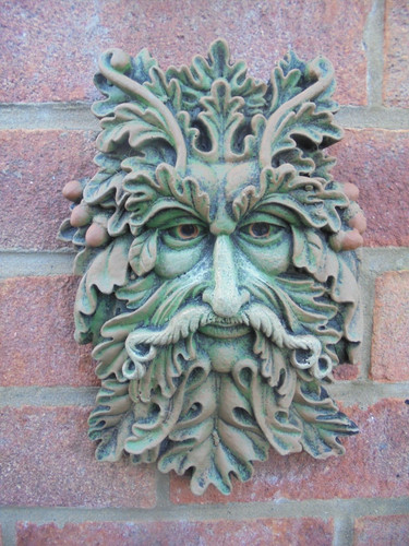 Oak leaf green man wall - oak, plaque