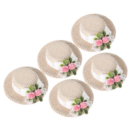 5pcs mini straw hats - straw, diy