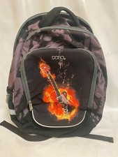 Black Backpack 01023017 7 Compartments Int. LED LIght Flaming Guitar Design FC+