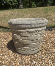 Concrete Or Reconstituted Stone Grey  Planter Basket Weave Pattern, Heavy