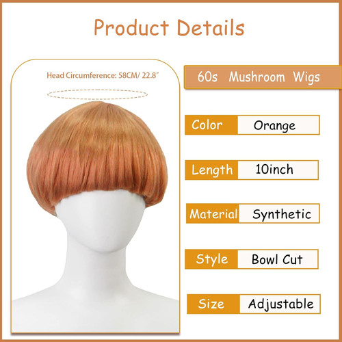 Short ginger bowl cut wig - short,
