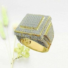 Ring. Men's 18K Gold Plated CZ Rhinestone Square Bling Party Ring New US 12 NEW