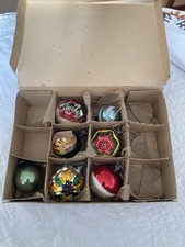 Vintage 1950s(?) Glass Christmas Baubles . Some Concave. In Original Box