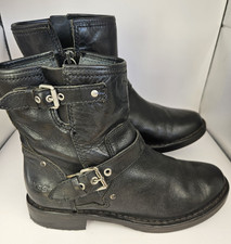 UGG Black Leather Biker Style Zip Up Boots Buckles Flat Size 4.5
