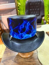 Black Leather Top Hat Blue