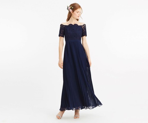Oasis navy lace bardot - navy, pleated