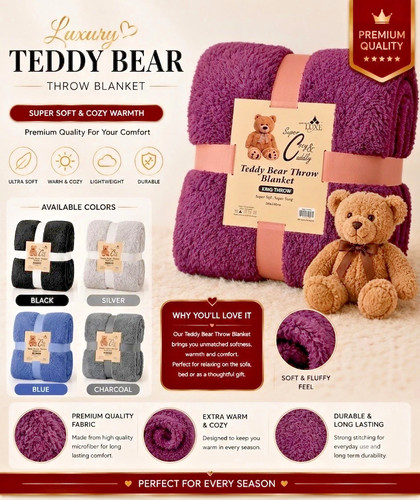 Teddy bear fleece throw - teddy,