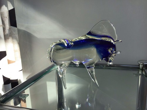 Murano art glass bull blue - bull,