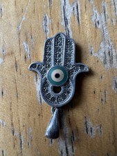 Hamsa Hand Evil Eye Bead Charm CZ Crystal 925 Sterling Silver Pendant & Necklace