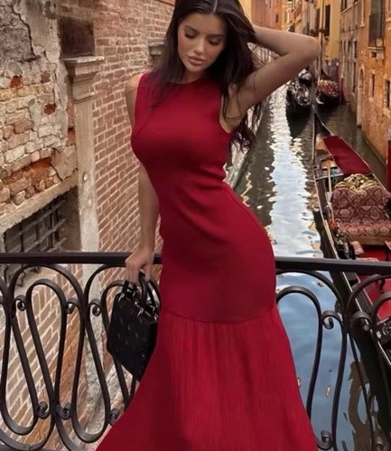 Zara red combined knit midi - red,