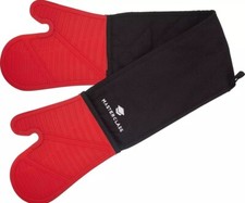 MasterClass Oven Gloves, Heat Resistant, Silicone and Cotton, Double Sided RED