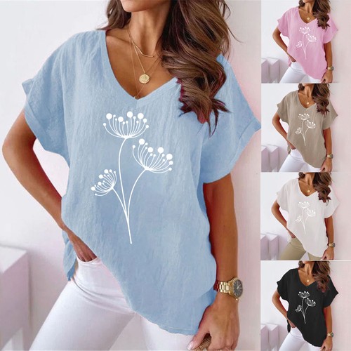 Ladies linen cotton neck tee - neck,