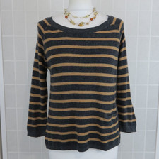 Topshop Jumper UK 10 Grey Brown Striped Cotton Blend 10% Angora Knit Pocket