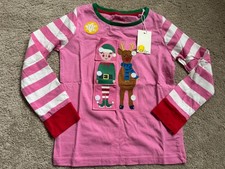 BNWT BODEN GIRLS CHRISTMAS TOP, SIZE 6-7 YEARS, PINK, FLIPBOOK, ELF/REINDEER,FAB