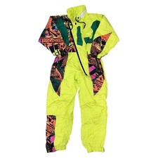 Vintage Ski Suit One Piece 90s Snow Crazy Neon Yellow Kids 9-10 Years 140cm