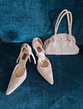 Beautiful Suede Court Shoes & Matching Bag sz 4 in stone Excellent Condition£250