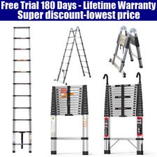 8.5ft/2.6m Stainless Steel Telescopic Extension Loft Ladder Non-Slip Collapsible