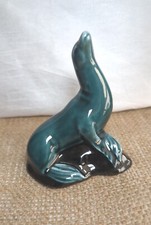 Poole Pottery..Seal on Rock Figurine Green/Blue glaze 4.5"