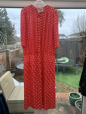 VINTAGE 80'S COCKNEY REBEL RED Spot Red Floral DROP WAIST DRESS 18
