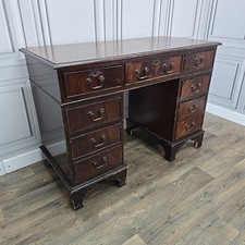 Antique Style Twin Pedestal Desk - Mahogany – Restoration Project  - 9 Drawers