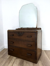 CHEST OF DRAWERS 3 Drawer Oak Mirror Dressing Table Carvings FREE DELIVERY
