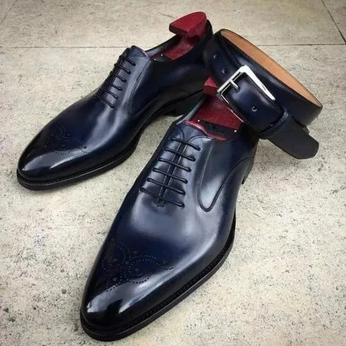 Men navy blue leather - blue, oxford