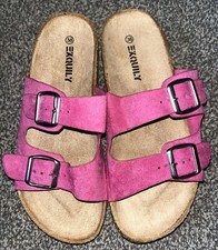 Exquily Bubble Gum Pink Faux Leather ARIZONA Double Buckle Sliders Sandals 5/38