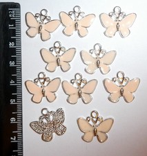 10 Pink Enamel Butterfly Charms Silver Plated Craft item for Jewellery Making