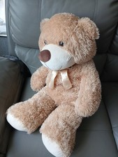 12 Inch Miri Moo Grey Teddy Bear Plush With Gold Ribbon Used