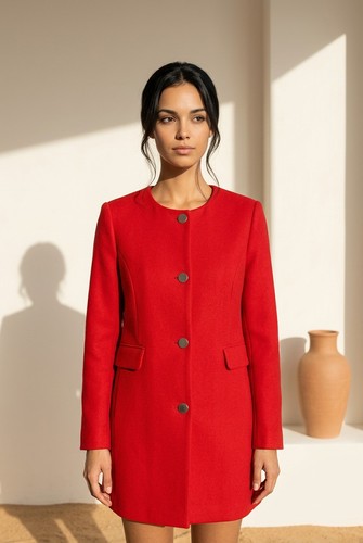Zara red collarless frock - zara,
