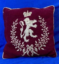 House of Fraser Manor Collection Cushion Burgundy with Gold Embroid Lion Crest