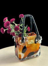Venetian Art Glass Purse Handbag Vase - Amber Tortoiseshell Style - Vincenza