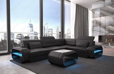 Corner sofa leather designer couch sofa LED leather sofa black corner couch Verona L shape