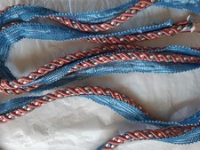 Quality used upholstery braid 2.5cm wide inc flange, approx 4m pink cream & blue