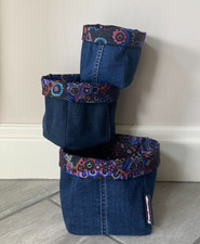 Denim Fabric Storage Boxes Set of 3 Upcycled Denim Jeans & Rowan Fabric Handmade