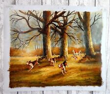 Vintage Oil Painting Canvas Hunt Hounds Fox Hunting Equestrian Horse Signed #F