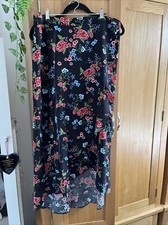 Ladies Peacocks Wrap Black Blue Red Floral Skirt Size 14 Button Fastening