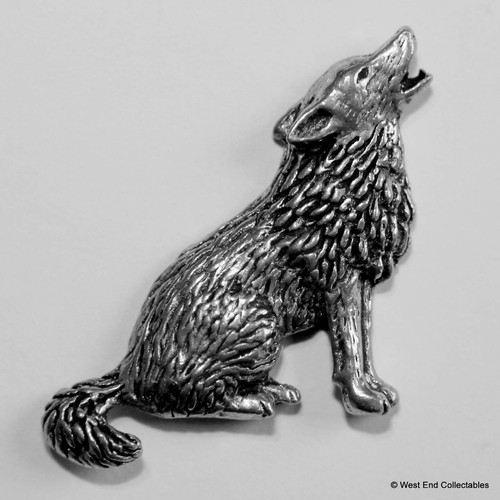 Howling wolf pewter pin - wolf,