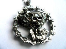 Unusual Motorcycle / Motorbike  Skull Engine Chain Pendant and Chain  Necklace