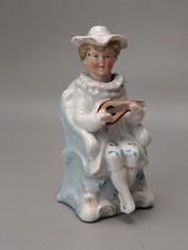 Nodding Head Figurine Girl with Lap Harp German Bisque Porcelain