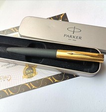 Parker Frontier Fountain Pen Ink Gift Tin Black Barrel Metal Cap 24k Gold Plated