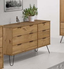 CORE PRODUCTS AUGUSTA LARGE 3+3 WIDE 6 DRAWER CHEST OF DRAWERS IN PINE