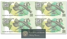 Papua New Guinea ~ 1975 ~  PNG ~  2 Kina Block of 4 Uncut Paper Banknotes	~ Rare